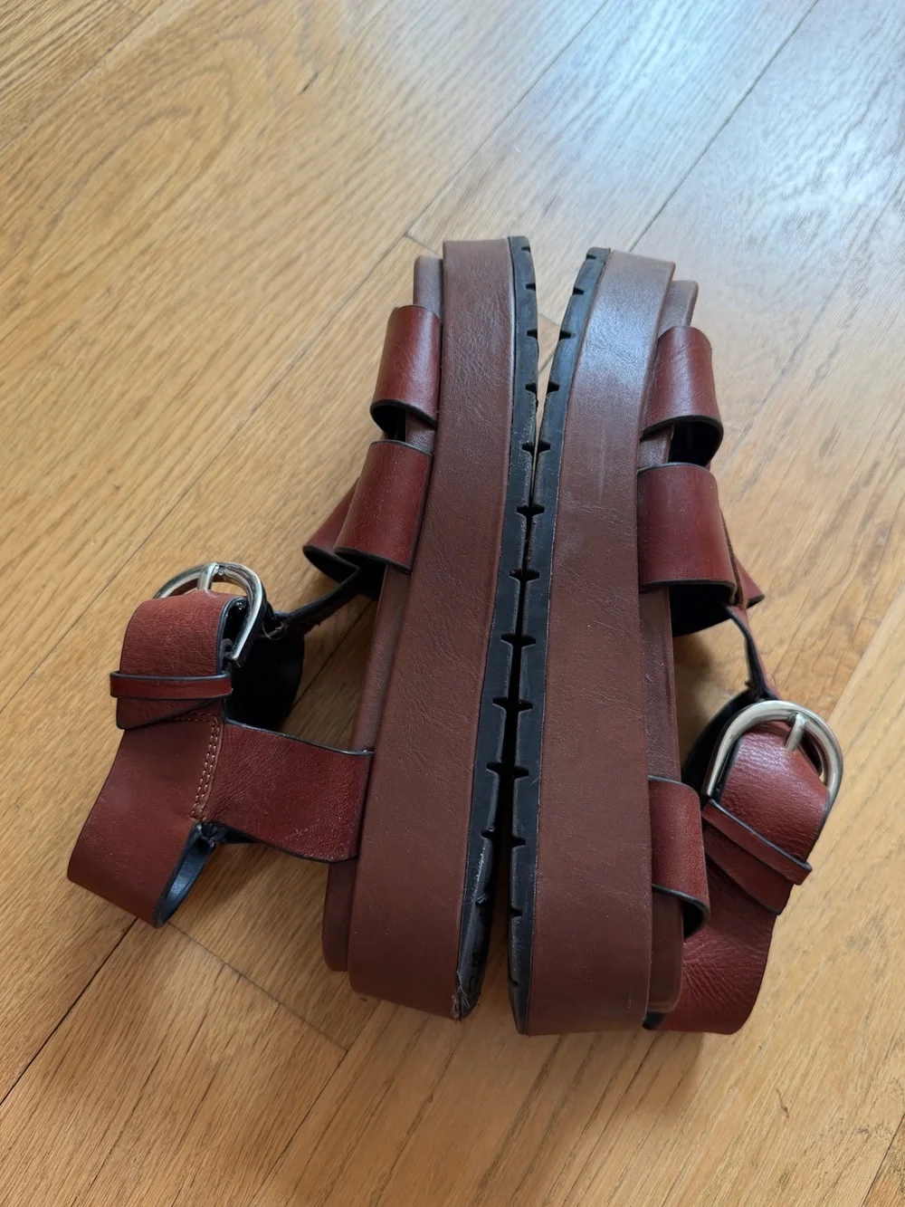 Zara Womens Size EUR 36 US 6 Brown Leather Buckle Fisherman Platform Sandals